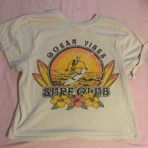 Vibe Cream Crop Top with Retro Tropical Design